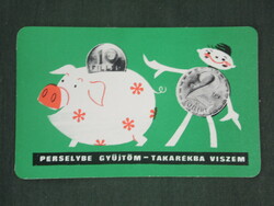 Card calendar, otp savings bank, graphic, humorous, pig, 1972, (1)