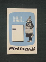 Card calendar, Czechoslovakia, electric refrigerator, graphic, humorous, 1972, (1)