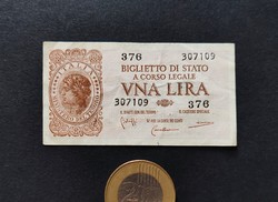 Ritka! Olaszország 1 Líra / Una Lira 1944, EF