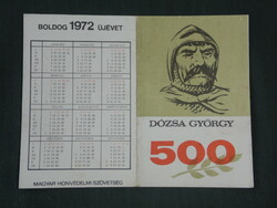 Card calendar, mhsz, 500-year-old doge György, graphic artist, timetable, 1972, (1)