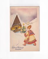 K:099 Karácsonyi  antik képeslap Népi