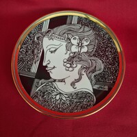 Saxon Endre decorative plate, woman with butterfly