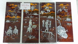 4 lacquered wood wall pictures with mother-of-pearl inlay / together