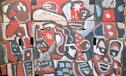 Cs. Németh Miklós: Arcok, 2002 - kortárs, modern art brut kép, nagy méret