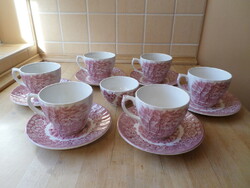 6 db angol pink porcelán csésze szett + cukortartó