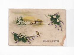 K:111 búék - New Year antique postcard (corner missing)