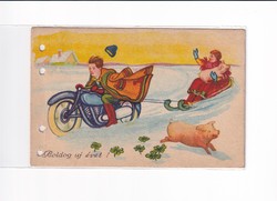 K:110 búék - New Year's antique postcard, folk-stitched