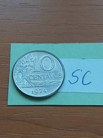 Brazil brasil 10 centavos 1974 stainless steel sc