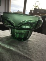 Green, old crystal glass bowl, vase, deep bowl (201)