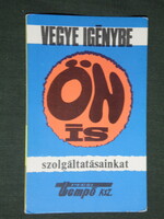 Kártyanaptár, Pécs TEMPÓ szövetkezet,méretes ruha szalon, grafikai rajzos, 1971 ,  (1)