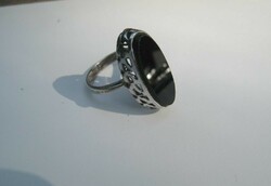 Régi ezüst gyűrű fekete kővel, 1 Ft-ról!