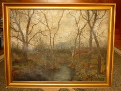 Eladó Siligai Ferenc: Erdei patak ősszel (nagybányai festőkör után), olajvászon festménye
