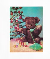 T:012 Telefonáló Mackó Karácsonyi képeslap / Szovjet CCCP
