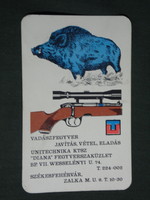 Card calendar, unitechnics, sport, hunter, fishing shop, Budapest, graphic artist, rifle, 1971, (1)