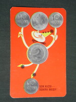 Card calendar, otp savings bank, metal one forint, 10 fils, graphic design, clown, 1971, (1)