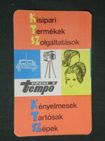 Kártyanaptár, Pécs TEMPÓ szövetkezet,fotó,fodrász üzletek, grafikai rajzos, 1971 ,  (1)
