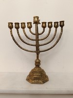 Antique Hanukkah patinated copper Jewish Hanukkah candle holder Star of David Judaica 9 branch menorah 249 7946