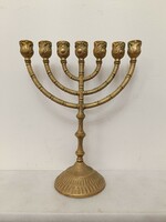 Antique menorah Judaica copper Jewish candle holder 7 branch menorah 246 7943