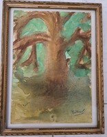 Szentendrei festő: Öreg fa festmény vázlat 2 db.