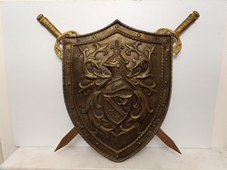 Antique brass shield with iron bladed swords copy galvanoplastic wall decoration military 358 8024