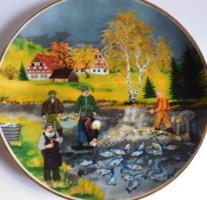 Hummendorf Kronach porcelán dísztányér őszi jelenettel - halászok