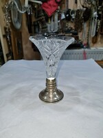 Régi ezüst talpas kristály váza