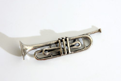Ezüst Trombita Mini Hangszer 5cm | Miniatűr Harsona Tuba