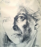 Portrait of Béla Bartók (pencil drawing) signed work in a frame
