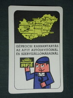 Card calendar, afit car repair, service stations, graphic drawing, national map, 1970, (1)