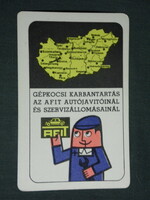 Kártyanaptár, AFIT autó javító, szerviz állomások, grafikai rajzos, országos térképes, 1970 ,  (1)