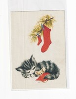 T:13 Karácsonyi  cicás képeslap, kinyithatós volt valamikor, most már csak az egyik fele van