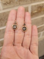 Art noveau 14k gold buton leaf pattern smoky quartz earrings!