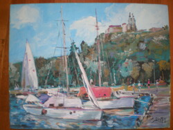 NYUGAT-EURÓPÁBAN Is ELISMERT  . BÁNFI  JÓZSEF , TIHANY , Vászon . OLAJ . 46 x35