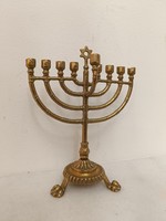 Antique Hanukkah patinated small copper Jewish Hanukkah candle holder Star of David Judaica 9 branch menorah 253 7947