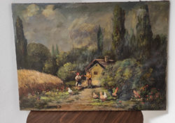 József Szabolcsi tanyi village portrait - oil on canvas painting good price!