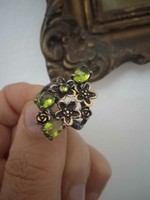 Beautiful silver-plated green zircon women's two-tone ring