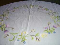 Beautiful antique vintage floral hand embroidered tablecloth