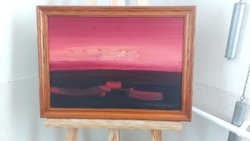 (K) large sandor sunset painting 35x50 cm + frame