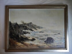István Hunyady Atlantic beach in Saint-Palais oil on canvas in silver frame
