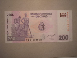 Kongói Demokratikus Köztársaság-200 Francs 2007 UNC