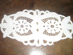 Beautiful snow-white rosette floral vintage small tablecloth