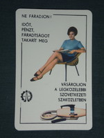 Kártyanaptár, Szövetkezeti iparcikk áruház,szaküzletek,erotikus női modell, porszívó, 1968 ,  (1)