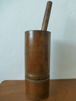 Antique wooden poppy crushing mortar