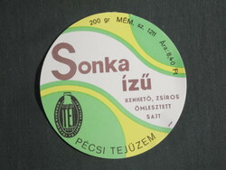 Cheese label, Hungarian dairies, Pécs dairy, ham flavored cheese, HUF 8.40