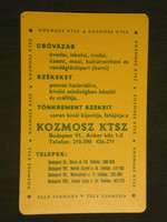 Kártyanaptár,Kozmosz KTSZ, bútor asztalos üzem,Budapest, 1969 ,  (1)