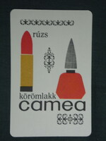 Kártyanaptár,Camea rúzs körömlakk, kozmetika háztartási vállalat,grafikai rajzos, 1968 ,  (1)