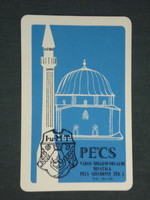 Card calendar, Pécs, Hassan Mosque and Minaret of Jaková, graphic drawing, touristic, 1968, (1)