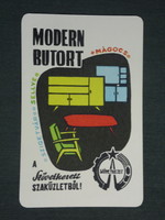 Card calendar, cooperative furniture stores, Szigetvár, Mágocs, Selye, graphic artist, 1968, (1)