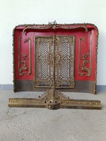 Antik klasszicista kályha kandalló keret öntött réz ajtós réz rátét díszítéses 450 8130