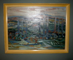 Signed oil painting by János Bizse (1920-1981) titled 